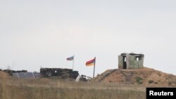Armenia - An Armenian border guard post next to an Azerbaijani border guard post on the road leading from Armenia to Nagorno-Karabakh, September 21, 2023.