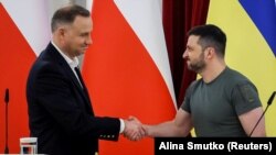 Анджэй Дуда і Ўладзімір Зяленскі на сустрэчы ў Кіеве ў чэрвені