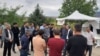 Nagorno-Karabakh - Parliament's speaker Davit Ishkhanian visits Karabakh protesters blocking the road to Aghdam, August 30, 2023.