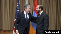 North Macedonia - U.S. Secretary of State Antony Blinken and Armenia's Foreign Minister Ararat Mirzoyan meet in Skopje, November 29, 2023.