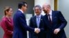 Na fotografiji: predsednik Evropskog saveta Šarl Mišel, premijerka Estonije Kaja Kalas, slovenački premijer Robert Golob i poljski premijer Mateuš Moravjecki prisustvuju samitu lidera Evropske unije u Briselu, 15. decembra 2022.