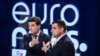 Presidential candidates George Simion (R) and Nicusor Dan (L) take part in a debate organized by Euronews Romania in Bucharest May 8, 2025.