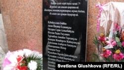 2011 жылы желтоқсанда Жаңаөзен қаласында полиция оғынан қаза тапқандардың аты-жөні жазылған ескерткіш тақта.