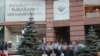 Armenia - Riot police guard the entrance to the headquarters of the ruling Civil Contract party in Yerevan, June 20, 2022.