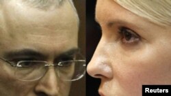 Коллаж из фотографий Михаила Ходорковского и Юлии Тимошенко.
