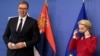Predsednik Srbije Aleksandar Vučić i Ursula von der Lejen, predsednica Evropske komisije, prilikom susreta u Briselu 26. aprila 2021.
