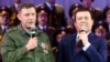 Депутат Держдуми Росії Йосип Кобзон (праворуч) співає із Олександром Захарченком, ватажком угруповання «ДНР», окупований Донецьк, 27 жовтня 2014 року