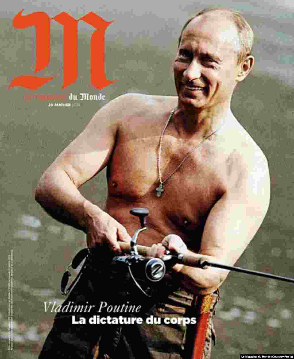 На обкладинці написано «Диктатура тіла». Путіна регулярно фотографують голим до пояса, витворюючи йому образ «ультрамачо»