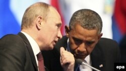 Мексика -- Владимир Путин менен Барак Обама Чоң жыйырманын саммитинде, 18-июнь, 2012. 