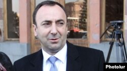 Armenia - Justice Minister Hrayr Tovmasian speaks to journalists, 12Jan2012.