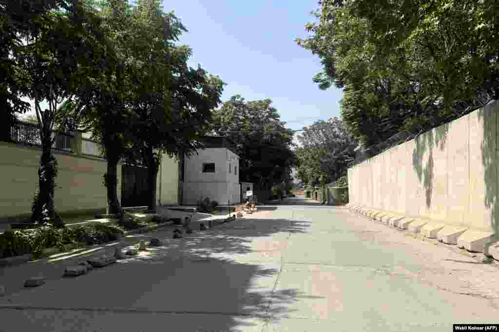 A deserted street in Kabul's Green Zone on August 17. Many Afghans are staying in their homes.