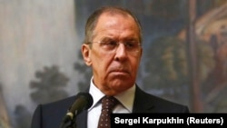 Орусиянын тышкы иштер министри Сергей Лавров маалымат жыйынында. 13-март, 2018-жыл. 