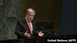 UN Secretary-General Antonio Guterres as he makes remarks at the opening meeting of the Commission on the Status of Women 63rd session, in New York City on March 11.
