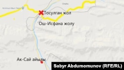 Крестом отмечено место перекрытия дороги. 