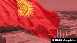 Жогорку Кеңеш жана Президенттик аппарат жайгашкан имарат жана Кыргызстандын желеги. "Азаттыктын" коллажы. 