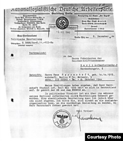 Adeverinţă din 8.12. 1940 – [Bundesarchiv Berlin, RK (BDC) 10235].