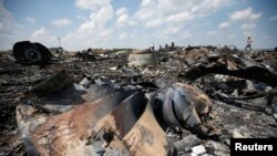Обломки упавшего в Донецкой области самолета Boeing 777, предположительно сбитого ракетой. 23 июля 2014 года.