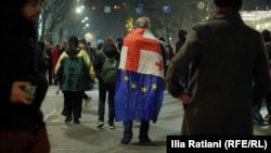 Protests continuing in in Tbilisi in March 2025.