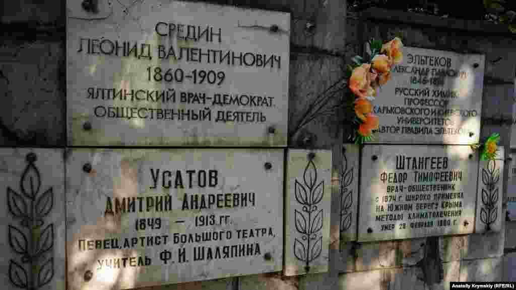 На опорній стінці закріплені плити з іменами похованих або перепохованих на Полікуровському меморіалі. Їхні окремі могили не збереглися