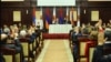 Armenia - Senior members of the ruling Republican Party (HHK) vote in Tsaghkadzor to nominate Serzh Sarkisian to be Armenia’s next prime minister, 14 April 2018.