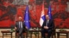 Presidenti i Këshillit Evropian, Antonio Kosta dhe presidenti i Serbisë, Aleksandar Vuçiq.