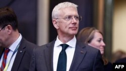 Krisjanis Karins a NATO külügyminiszteri találkozóján Brüsszelben 2024. április 3-án